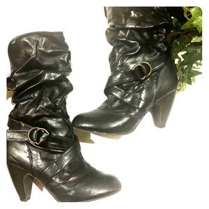 High heel leather boots